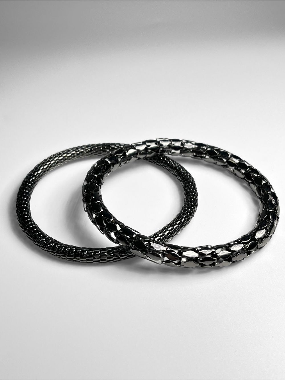 Dark Gunmetal Bangles Mesh Snake Bracelet Set Gothic Emo Punk Metallic Jewelry